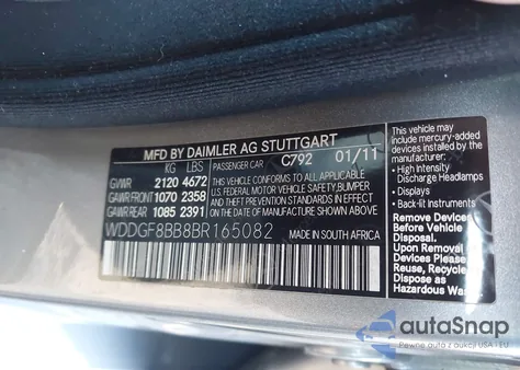 2011 Mercedes-Benz C 300 Luxury 4Matic/Sport 4Matic из США, поврежденный, VIN WDDGF8BB8BR165082